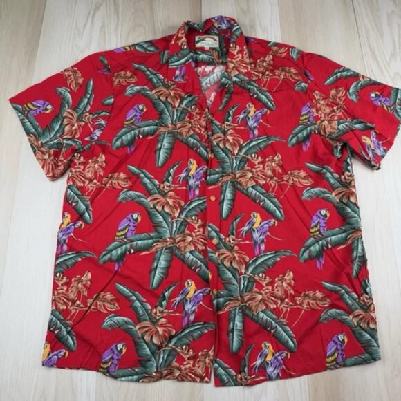 Paradise Found Shirt Men’s 2XL XXL Red Magnum PI Tropical Floral Parrot Camp - Picture 2 of 9